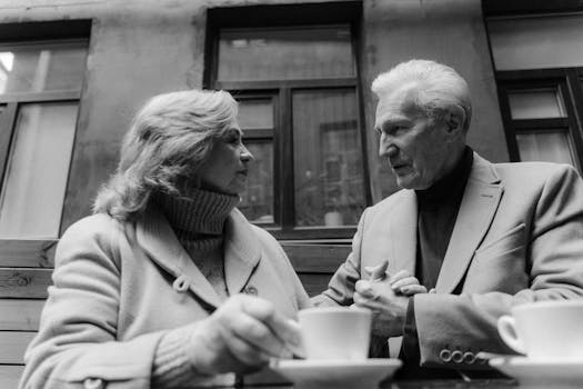 senior couple discussing reverse mortgage options