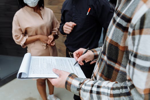 hand holding a pen and signing mortgage documents
